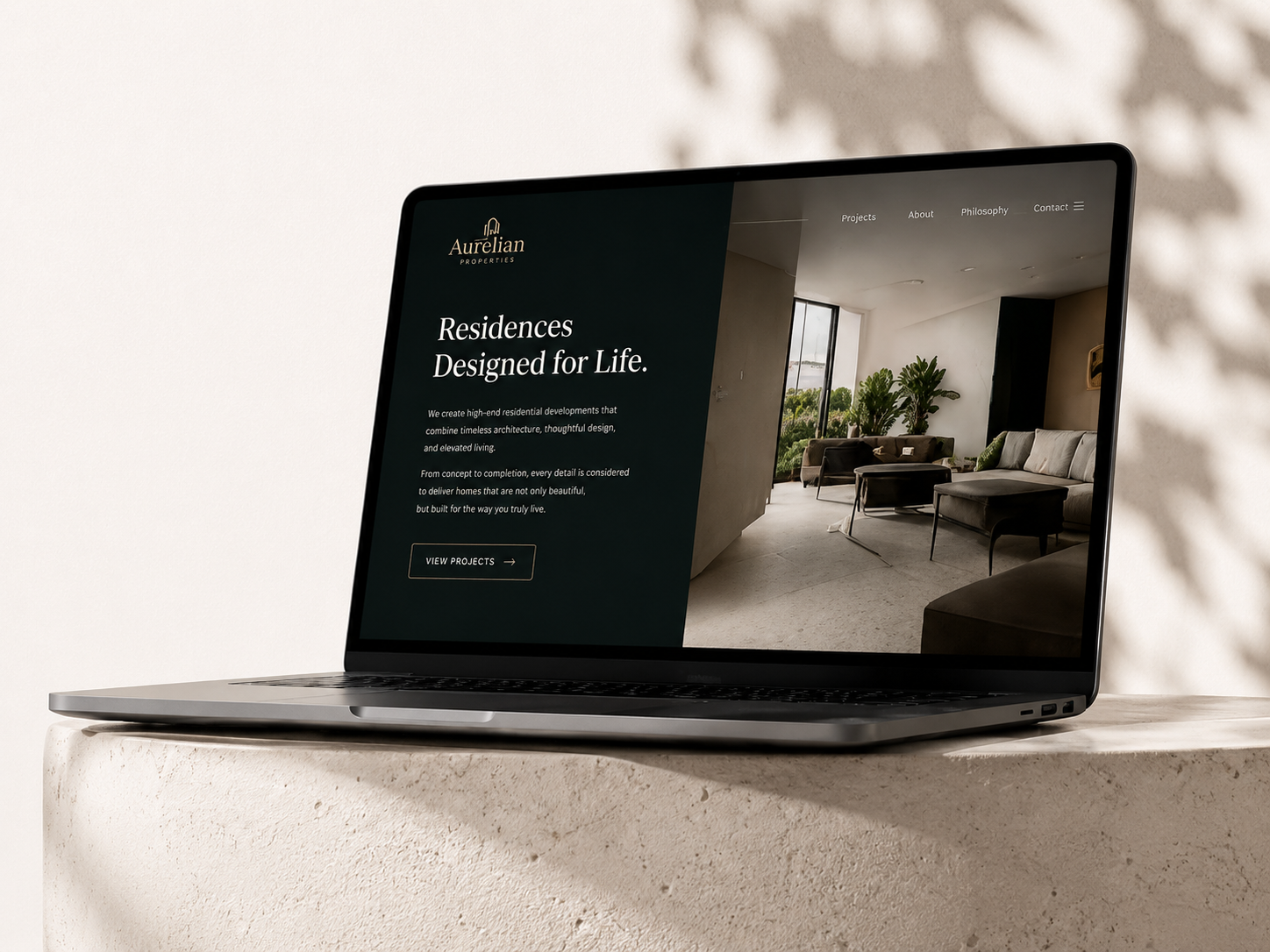 A minimalist luxury real estate website designed by Dizift, combining elegant visuals, intuitive user experience, and strategic branding to inspire trust and drive conversions.
