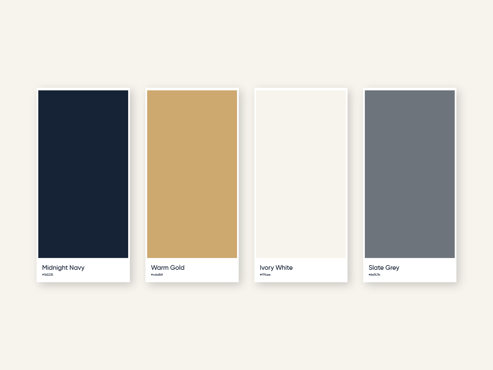 The Lumina Estates color palette blends elegant, timeless tones to reflect sophistication, trust, and modern luxury living.